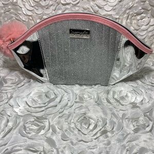 BENEFIT Zippered Make up Bag Silver/Pink NWOT